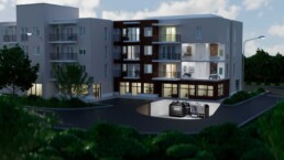 INTEWA Grauwasser-Recycling Animation Haus Außenansicht, nachts mit installiertem System im Keller