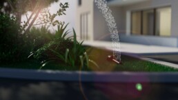 INTEWA Grauwasser-Recycling Animation Darstellung Sprinkler-Bewässerungsanlage außen