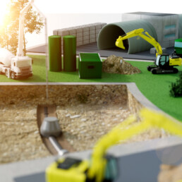 3D-Visualisierung: Close-Up Darstellung Fluessigboden, RC-Blockstein Produktion